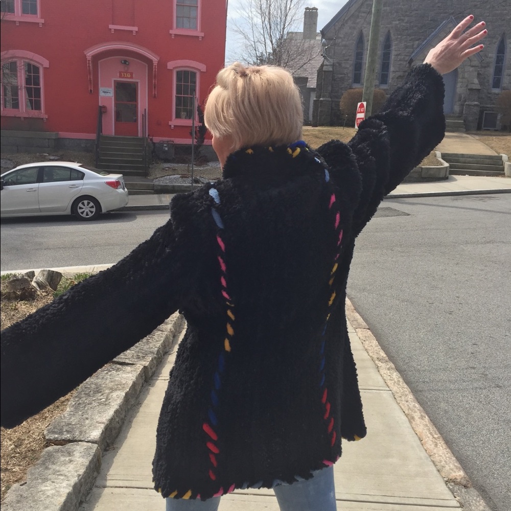 Black Shirred Knitted Beaver Coat